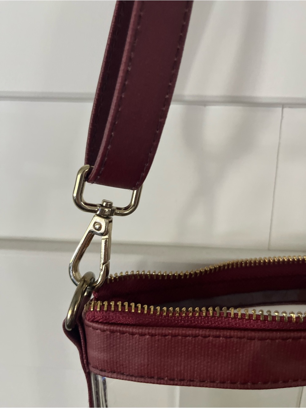 Clear Burgundy Crossbody Bag with Gold Accent - Picture 3 of 8